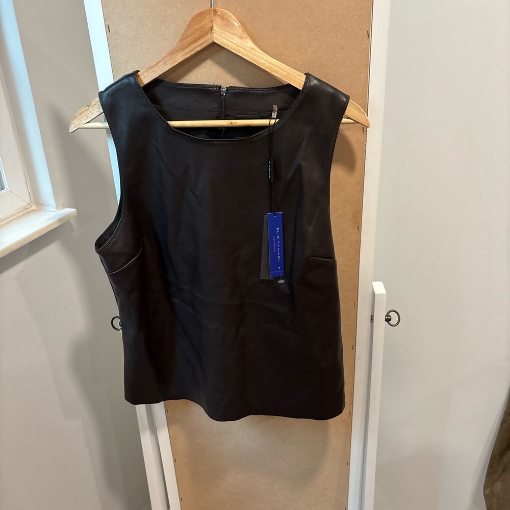 Elie Tahari Black Sleeveless Faux Leather Top NWT MSRP $248